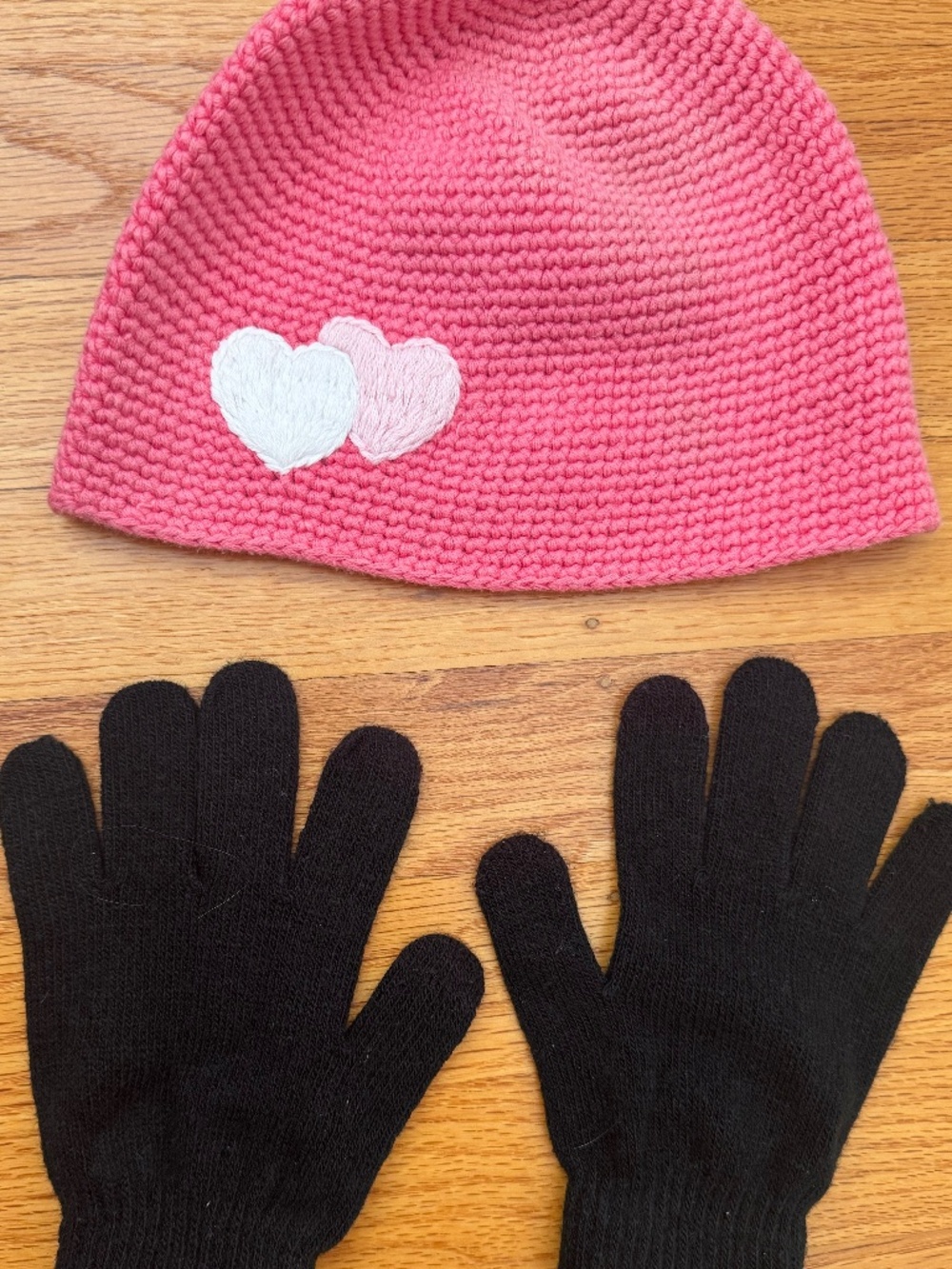 Pink Hat and Black Gloves for Girl